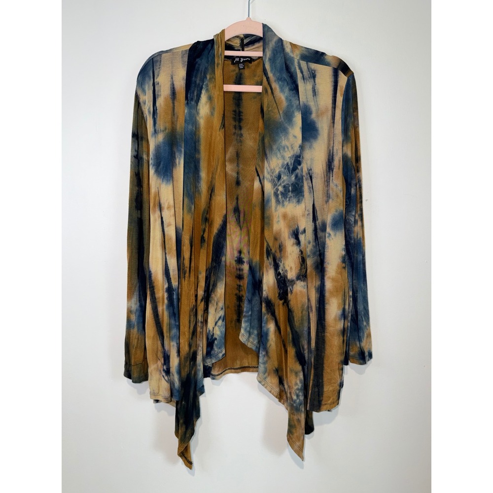 All Yours Women 2XL Tie Dye Open Front Draped Cardigan Earth Tone Boho Indigo
